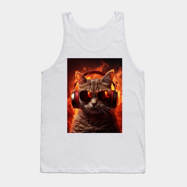 Music Addict cat wearing sunglasses and headphones Tank Top by Juka